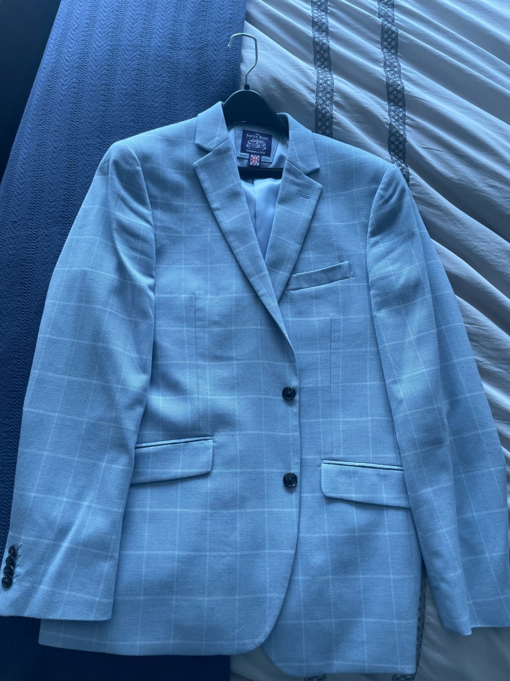 Light Blue Windowpane Men's Blazer - Classic Two-Button Sport Coat